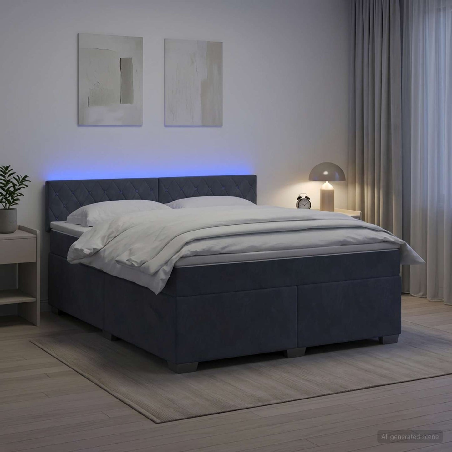 vidaXL Κρεβάτι Box Spring με Στρώμα και LED Σκούρο Γκρι 160 x 200 cm