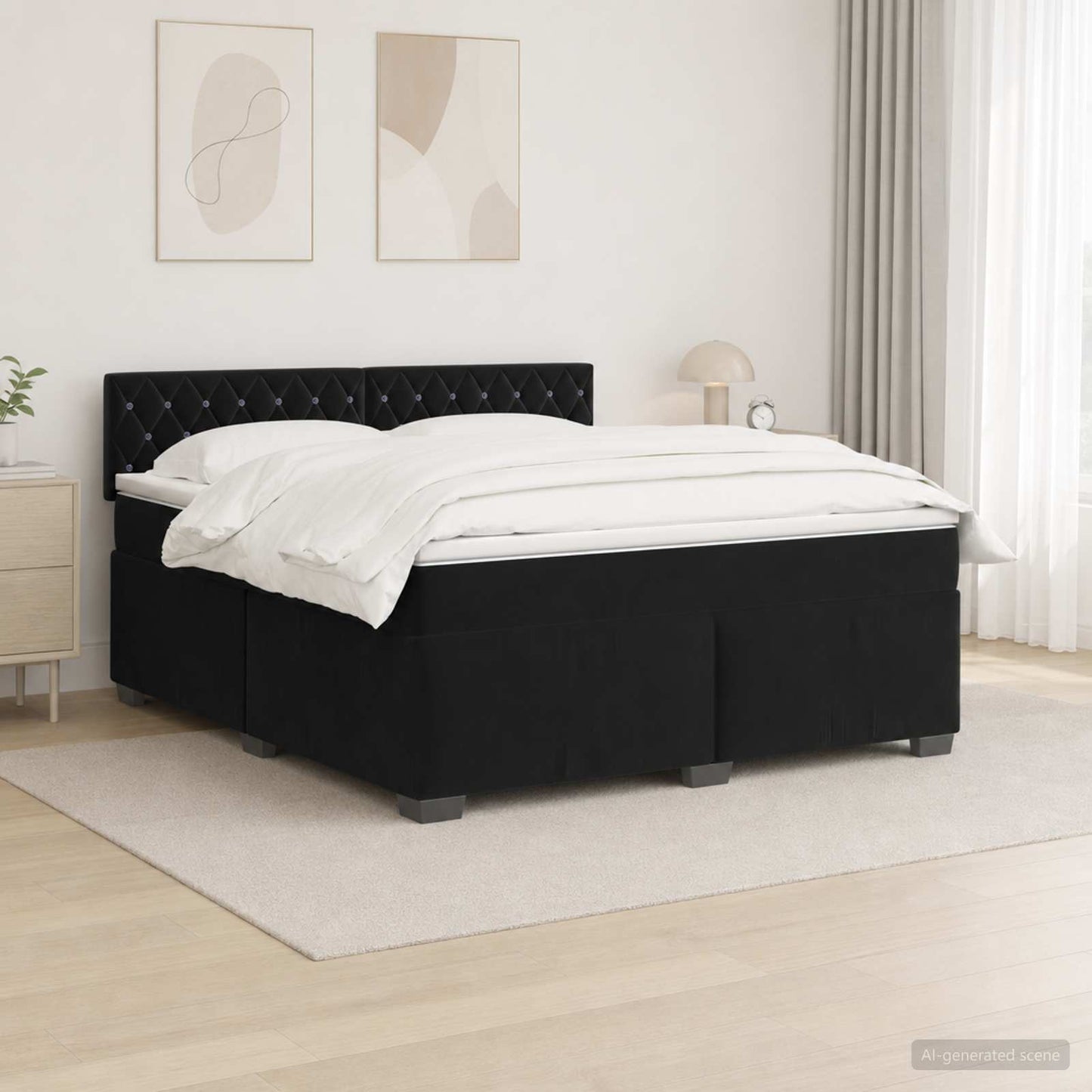vidaXL Κρεβάτι Box Spring με Στρώμα και LED Μαύρο 140 x 190 cm Βελούδο
