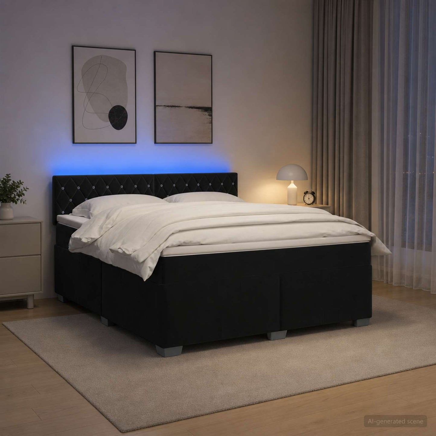 vidaXL Κρεβάτι Box Spring με Στρώμα και LED Μαύρο 140 x 190 cm Βελούδο