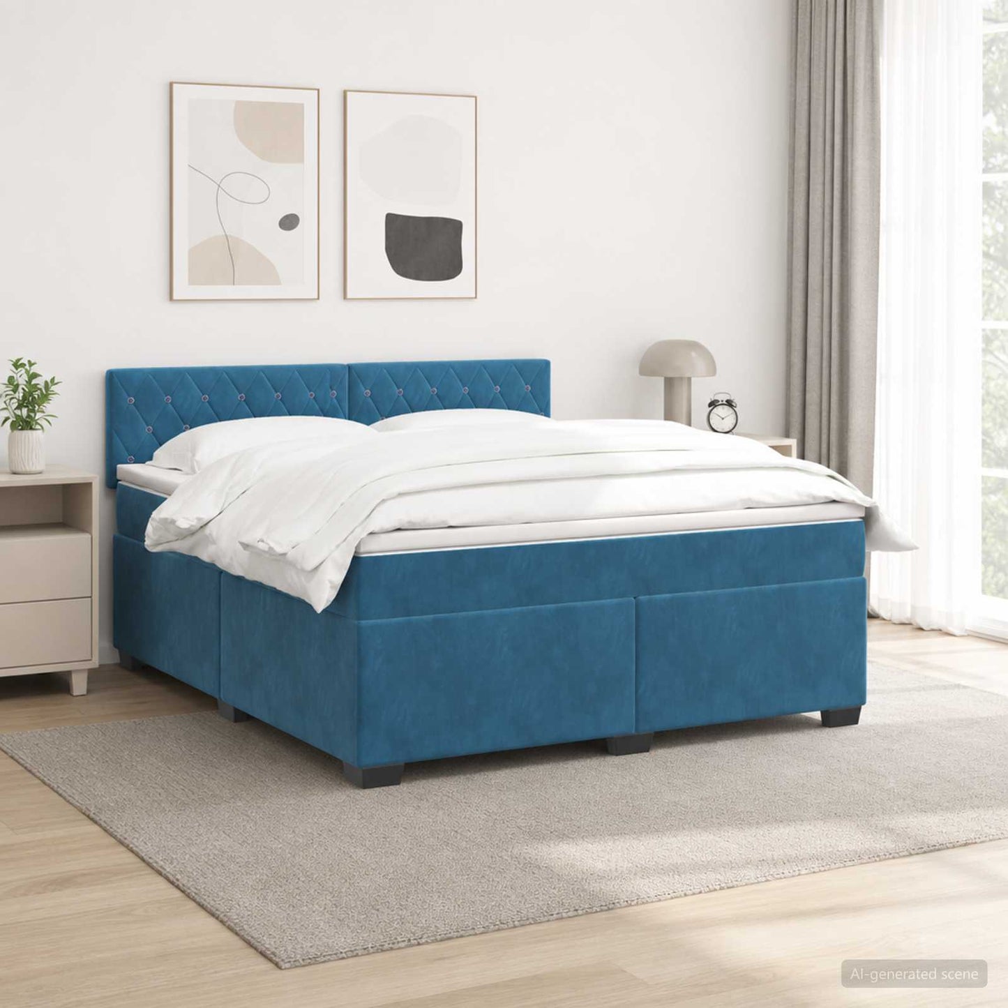 vidaXL Κρεβάτι Box Spring με Στρώμα και LED Μπλε 180 x 200 cm Βελούδο