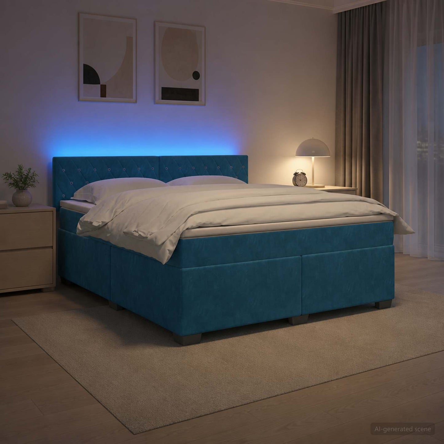 vidaXL Κρεβάτι Box Spring με Στρώμα και LED Μπλε 140 x 200 cm Βελούδο