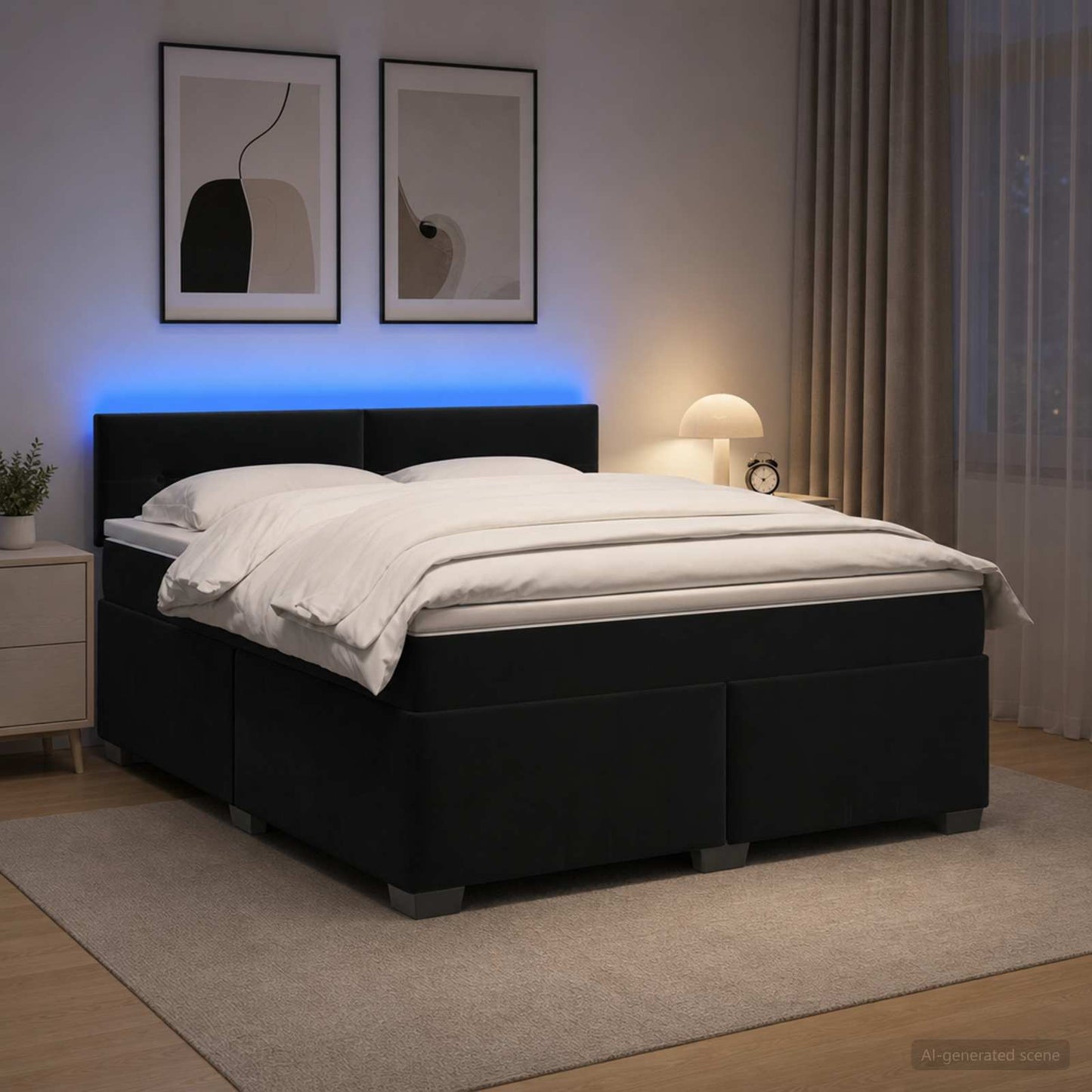 vidaXL Κρεβάτι Box Spring με Στρώμα και LED Μαύρο 180 x 200 cm Βελούδο