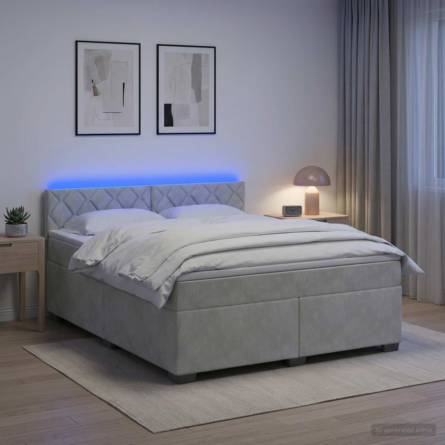 vidaXL Κρεβάτι Box Spring με Στρώμα και LED Ανοιχτό γκρι 160 x 200 cm