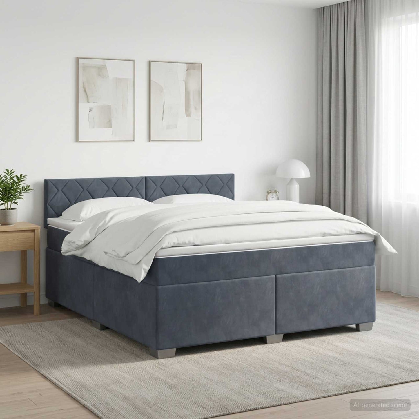 vidaXL Κρεβάτι Box Spring με Στρώμα και LED Σκούρο Γκρι 140 x 190 cm