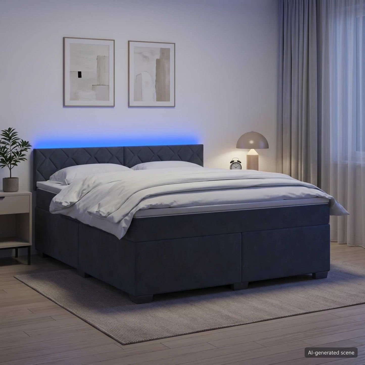vidaXL Κρεβάτι Box Spring με Στρώμα και LED Σκούρο Γκρι 180 x 200 cm