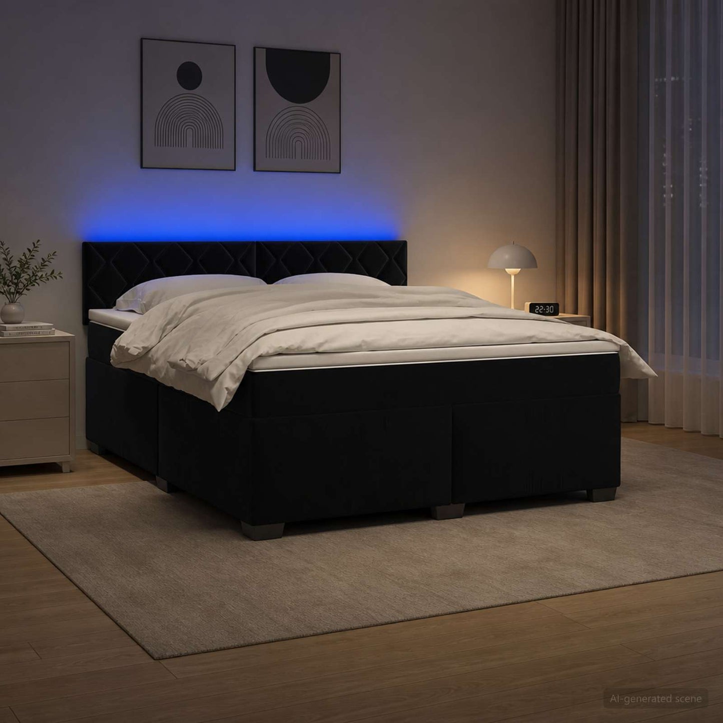 vidaXL Κρεβάτι Box Spring με Στρώμα και LED Μαύρο 140 x 200 cm Βελούδο
