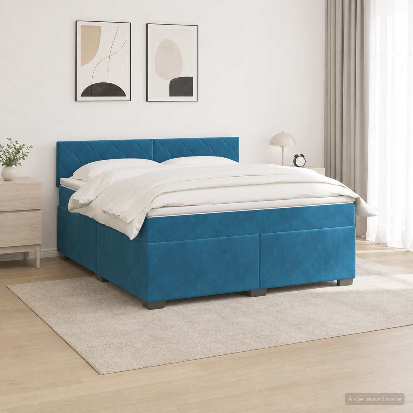 vidaXL Κρεβάτι Box Spring με Στρώμα και LED Μπλε 140 x 200 cm Βελούδο