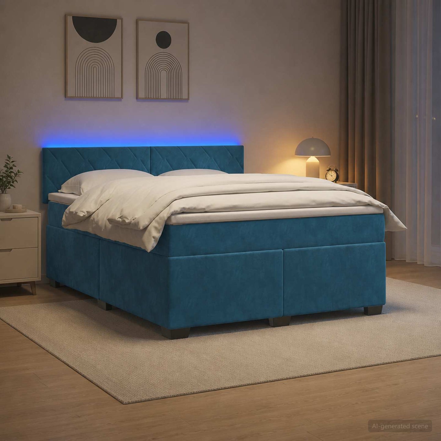 vidaXL Κρεβάτι Box Spring με Στρώμα και LED Μπλε 140 x 200 cm Βελούδο