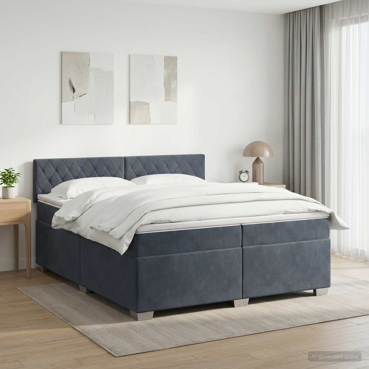 vidaXL Κρεβάτι Box Spring με Στρώμα και LED Σκούρο Γκρι 200 x 200 cm