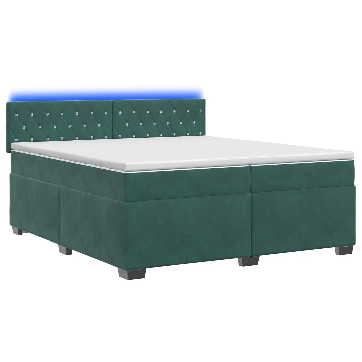 vidaXL Κρεβάτι Box Spring με Στρώμα και LED Σκούρο Πράσινο Βελούδο