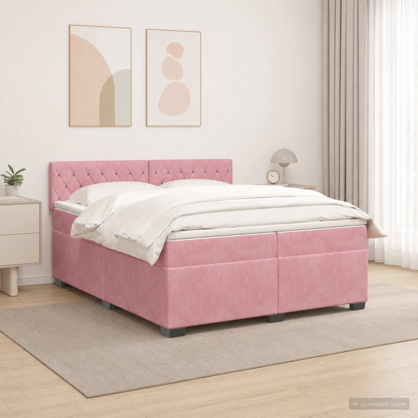 vidaXL Κρεβάτι Box Spring με Στρώμα και LED Ροζ 200 x 200 cm Βελούδο