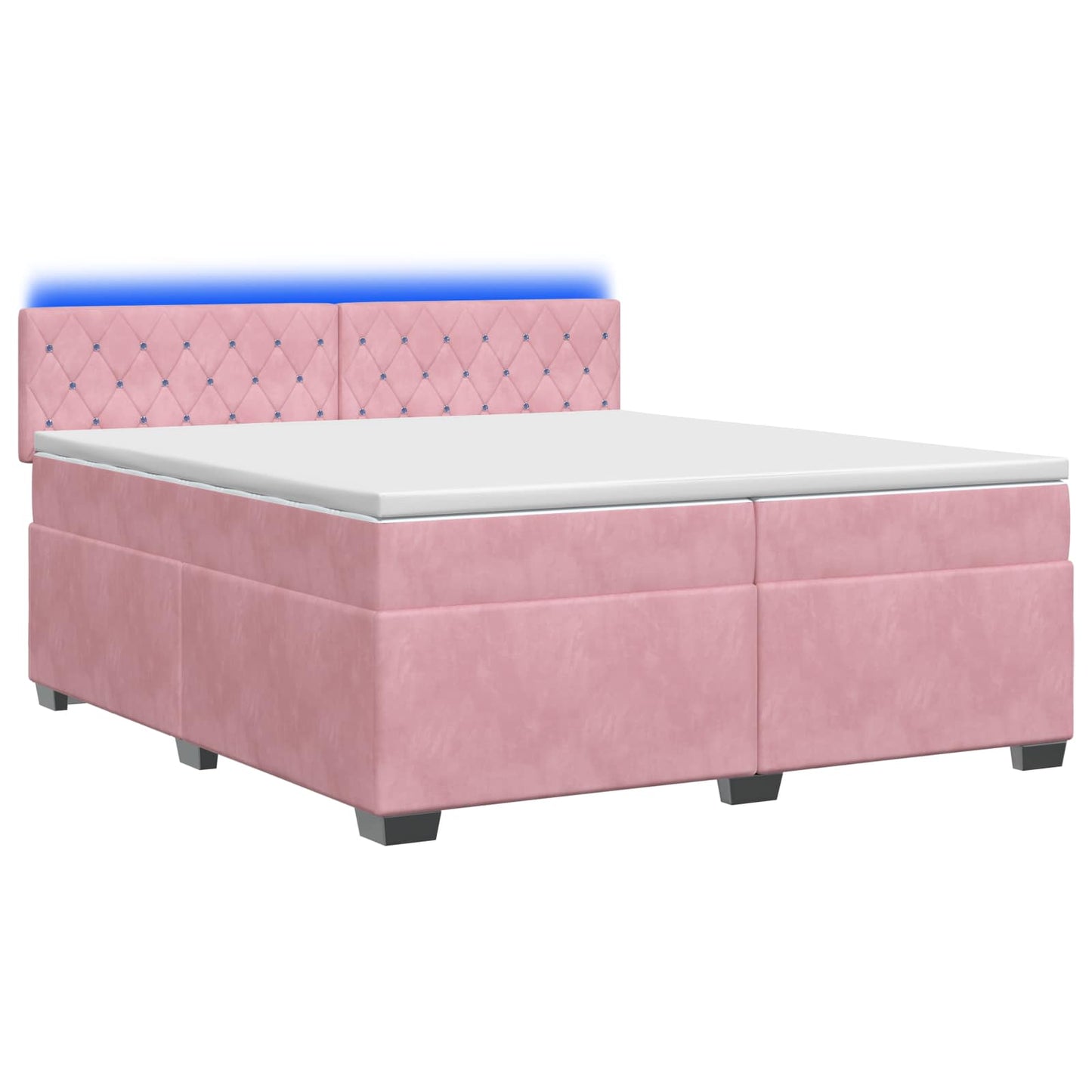 vidaXL Κρεβάτι Box Spring με Στρώμα και LED Ροζ 200 x 200 cm Βελούδο