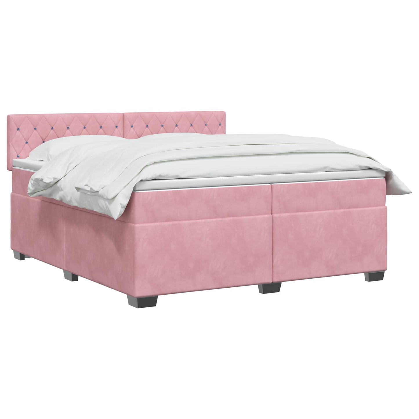 vidaXL Κρεβάτι Box Spring με Στρώμα και LED Ροζ 200 x 200 cm Βελούδο