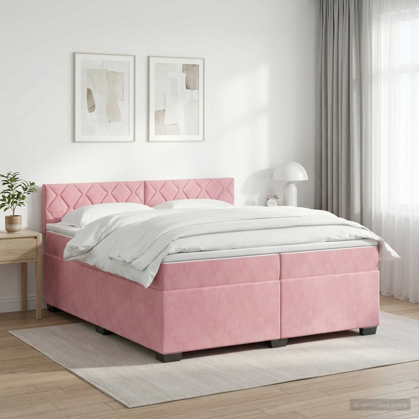 vidaXL Κρεβάτι Box Spring με Στρώμα και LED Ροζ 200 x 200 cm Βελούδο