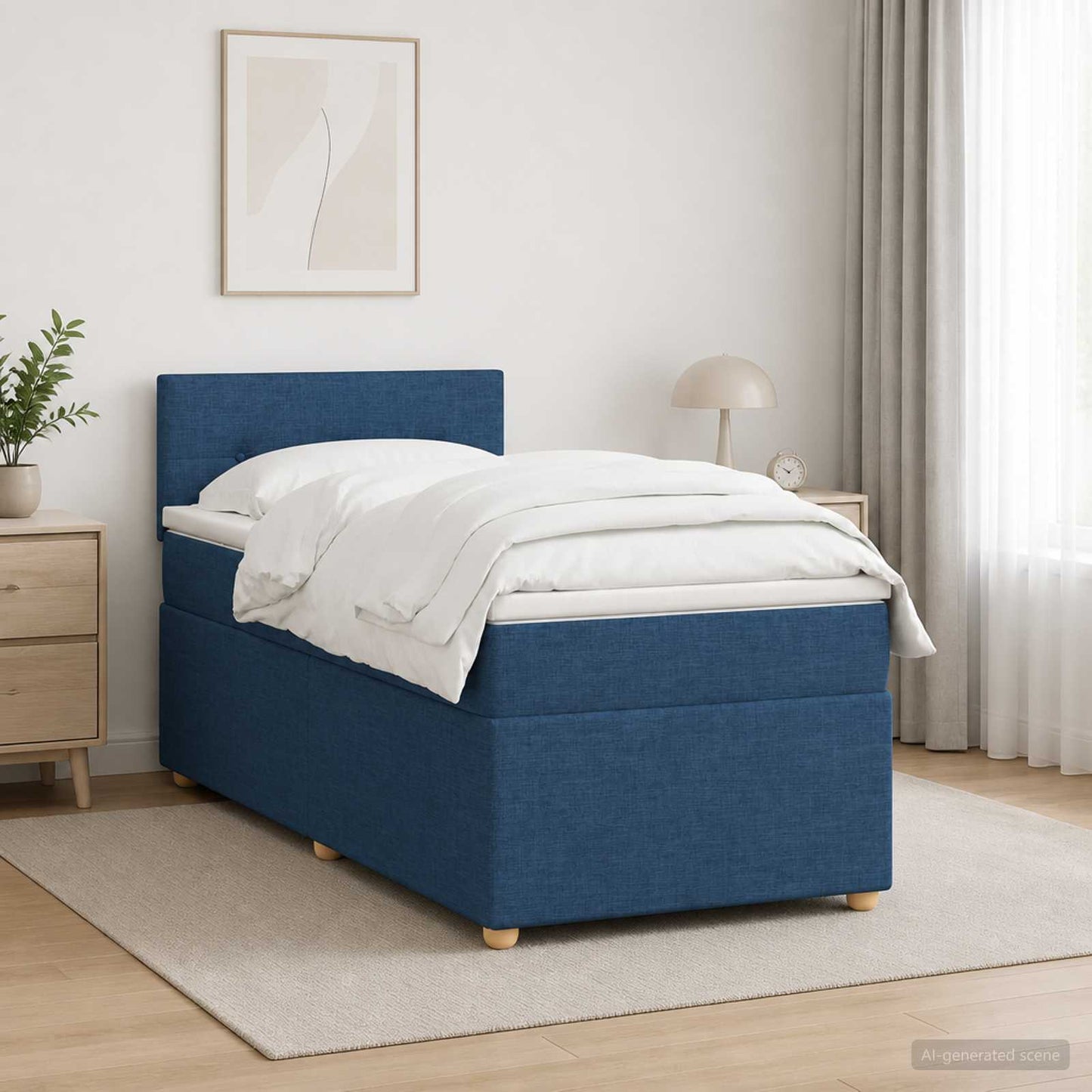vidaXL Κρεβάτι box spring με στρώμα Μπλε 80 x 200 cm Ύφασμα
