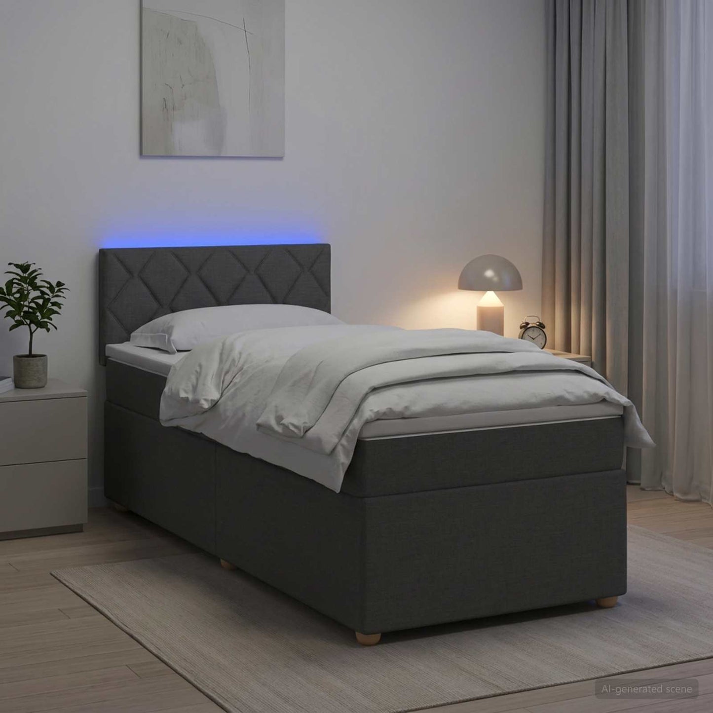 vidaXL Κρεβάτι box spring με στρώμα Σκούρο Γκρι 90 x 200 cm Ύφασμα