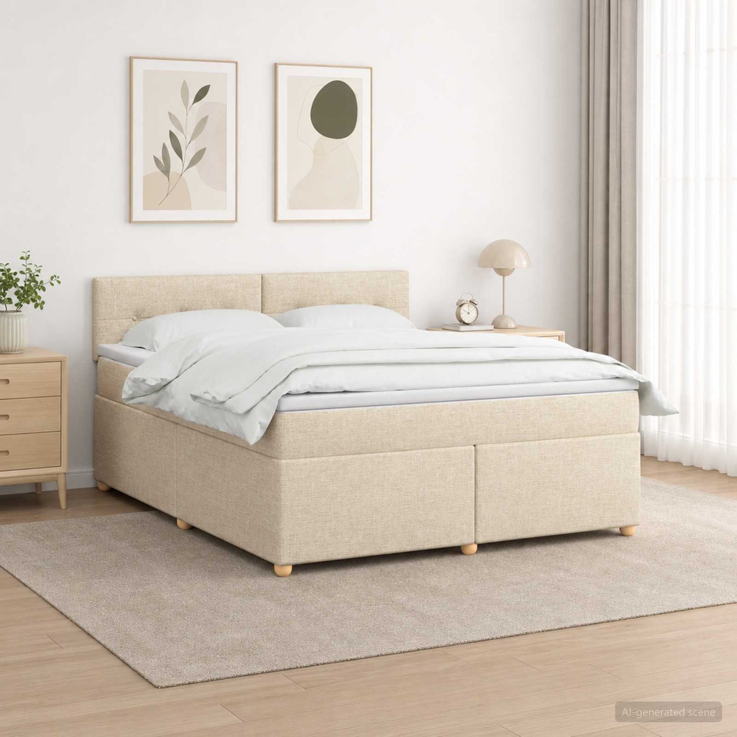 vidaXL Κρεβάτι box spring με στρώμα Κρεμ 160 x 200 cm Ύφασμα
