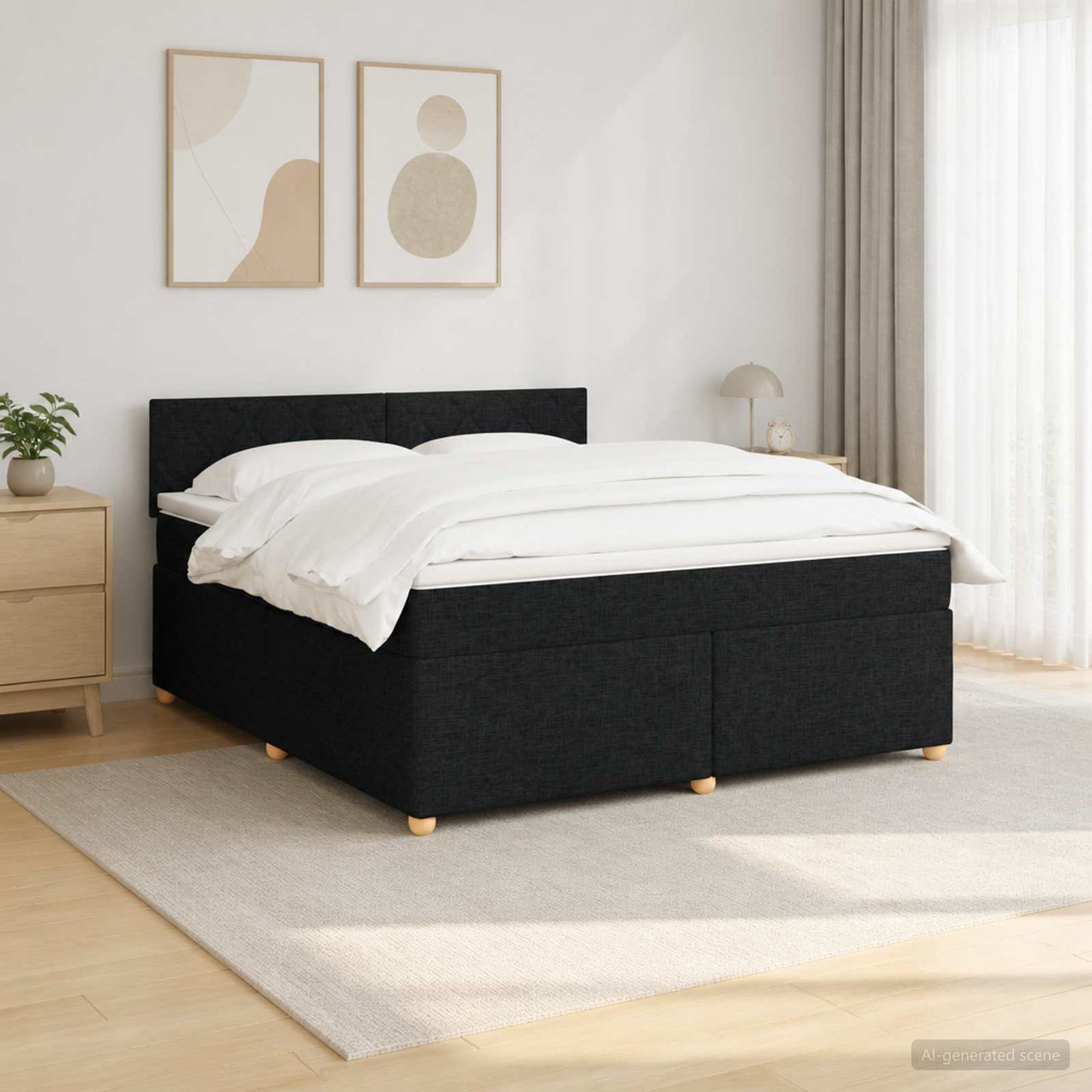 vidaXL Κρεβάτι box spring με στρώμα Μαύρο 140 x 200 cm Ύφασμα