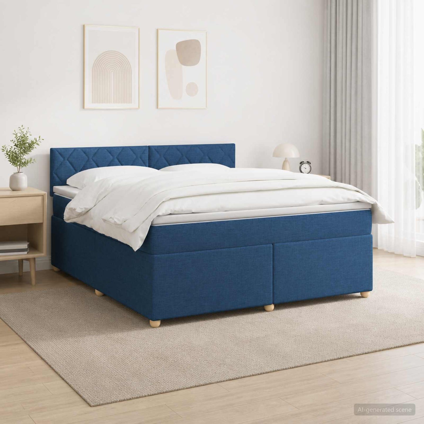 vidaXL Κρεβάτι box spring με στρώμα Μπλε 160 x 200 cm Ύφασμα