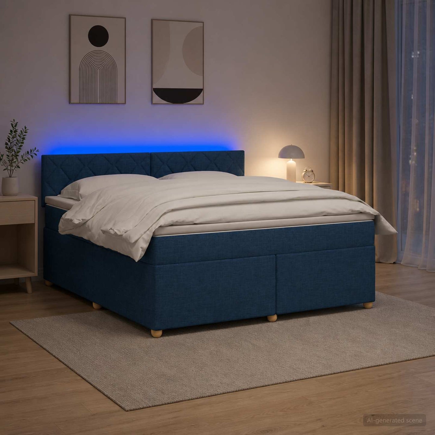 vidaXL Κρεβάτι box spring με στρώμα Μπλε 180 x 200 cm Ύφασμα
