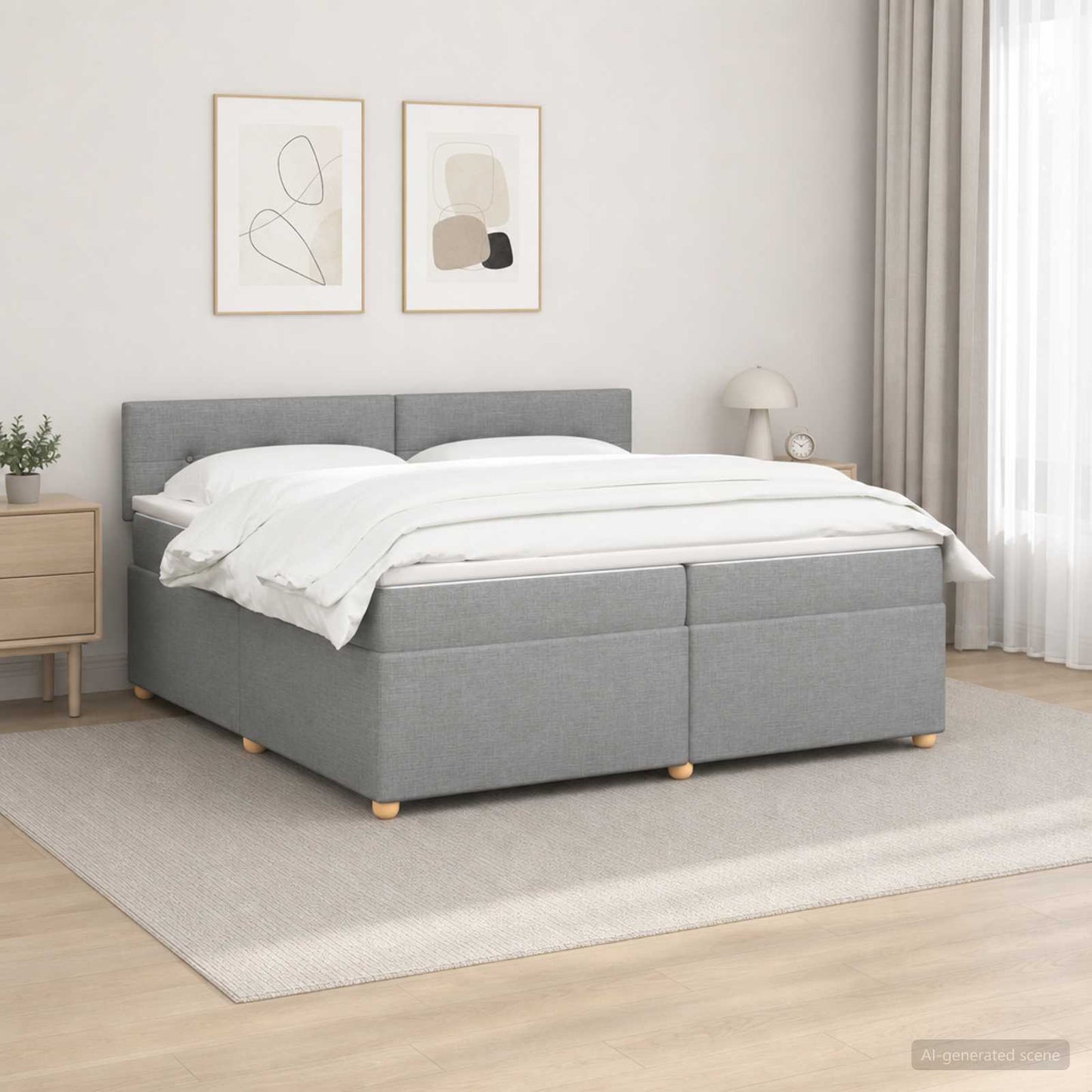 vidaXL Κρεβάτι box spring με στρώμα Ανοιχτό γκρι 200 x 200 cm Ύφασμα