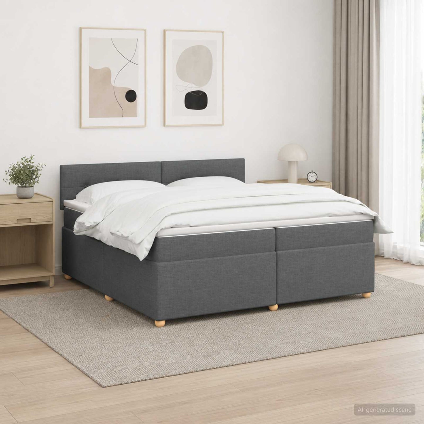 vidaXL Κρεβάτι box spring με στρώμα Σκούρο Γκρι 200 x 200 cm Ύφασμα