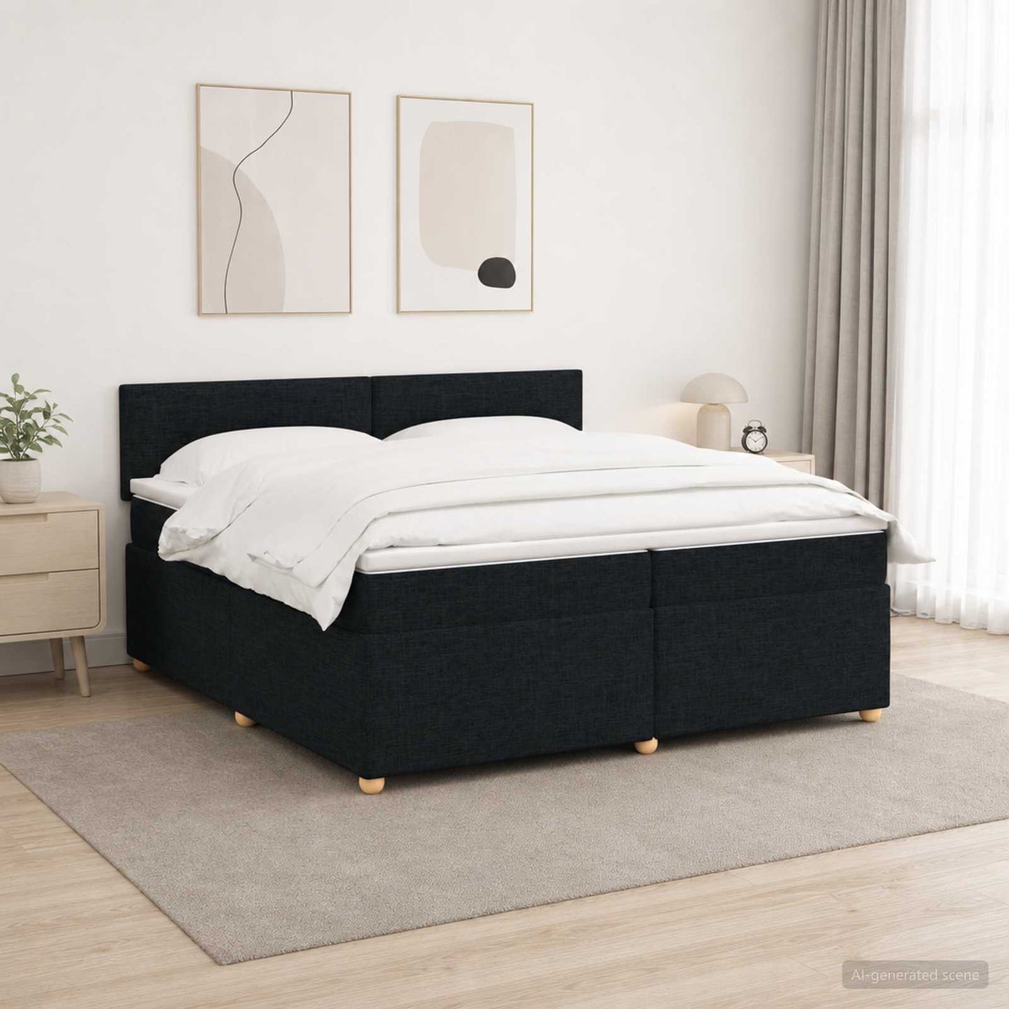 vidaXL Κρεβάτι box spring με στρώμα Μαύρο 200 x 200 cm Ύφασμα