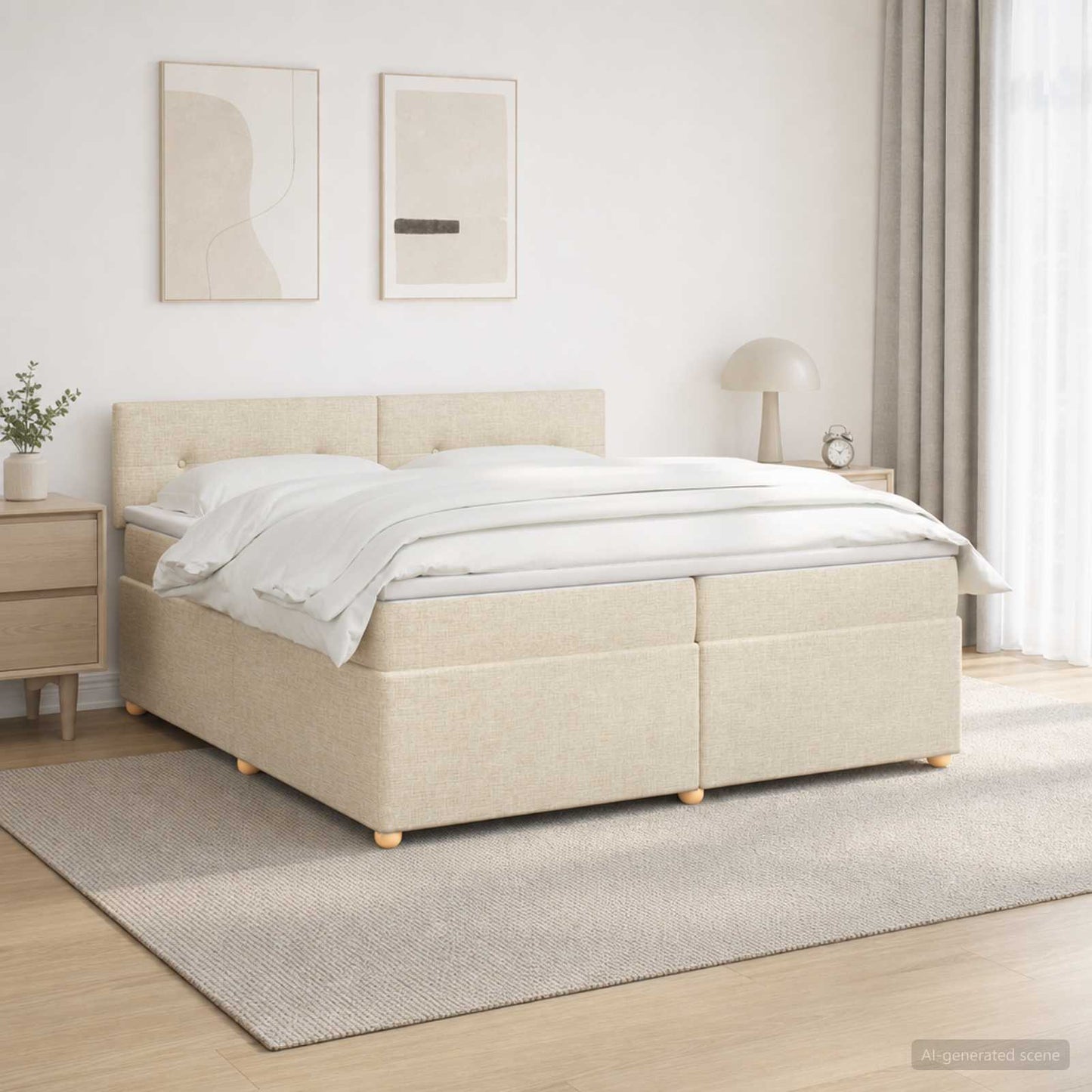 vidaXL Κρεβάτι box spring με στρώμα Κρεμ 200 x 200 cm Ύφασμα