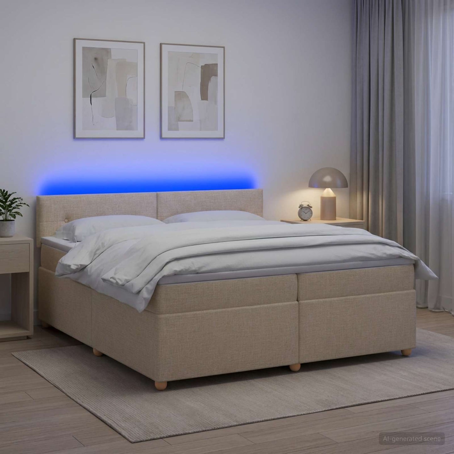 vidaXL Κρεβάτι box spring με στρώμα Κρεμ 200 x 200 cm Ύφασμα