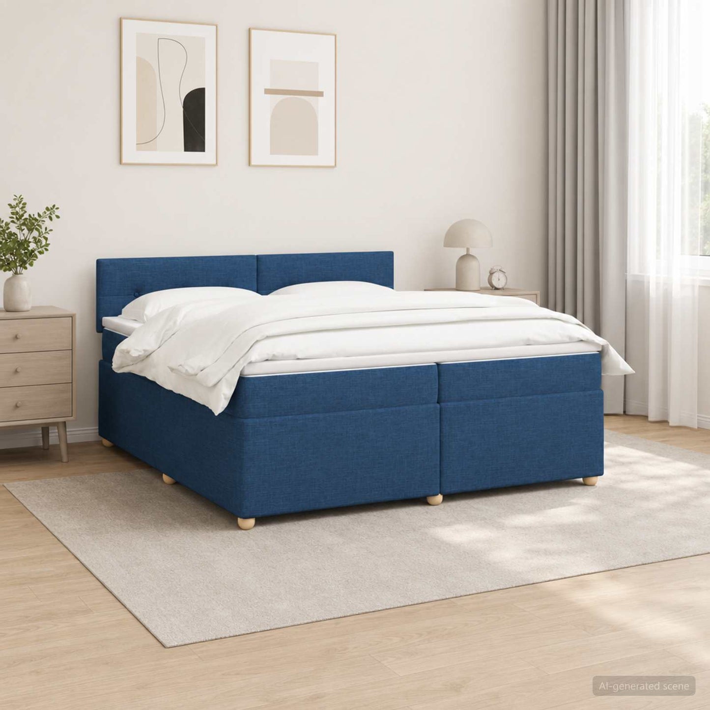 vidaXL Κρεβάτι box spring με στρώμα Μπλε 200 x 200 cm Ύφασμα