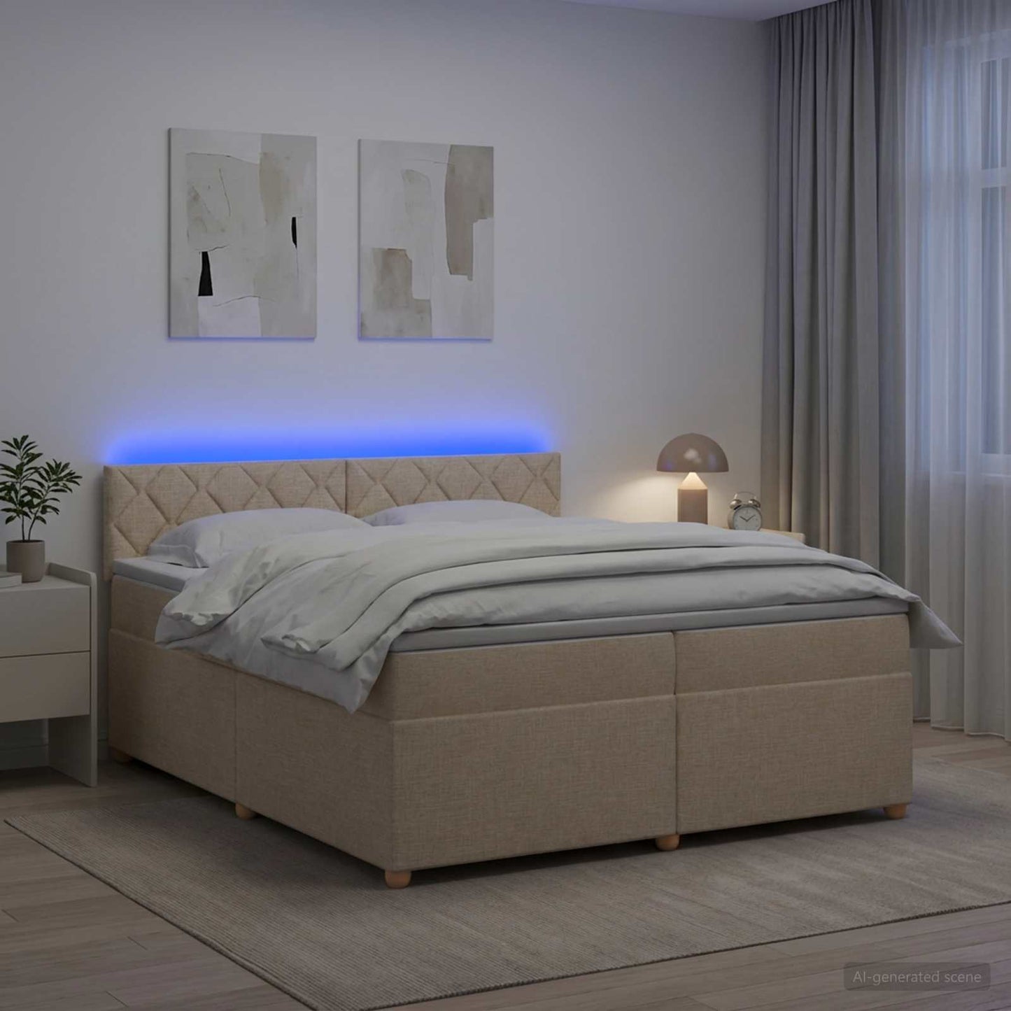 vidaXL Κρεβάτι box spring με στρώμα Κρεμ 200 x 200 cm Ύφασμα