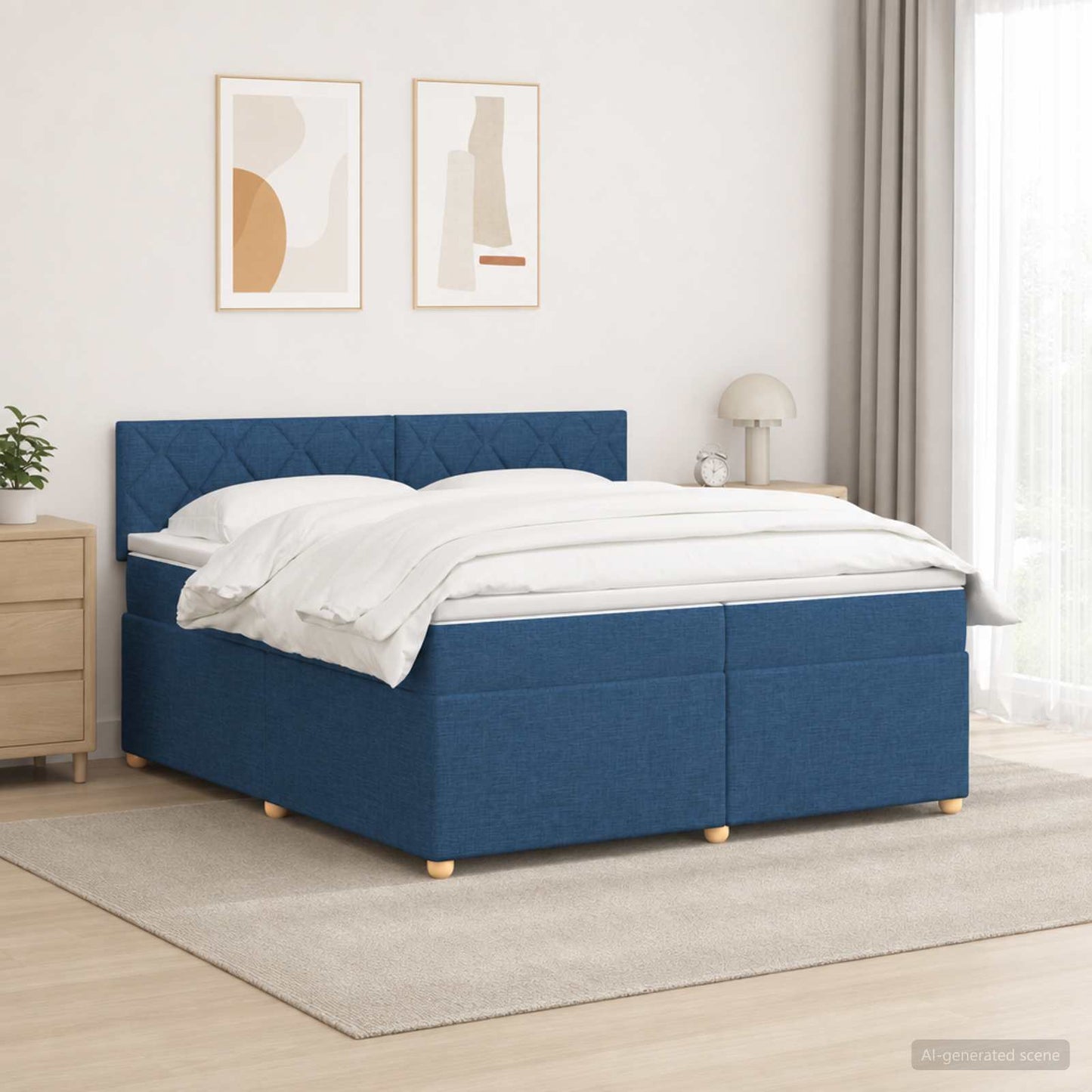 vidaXL Κρεβάτι box spring με στρώμα Μπλε 200 x 200 cm Ύφασμα