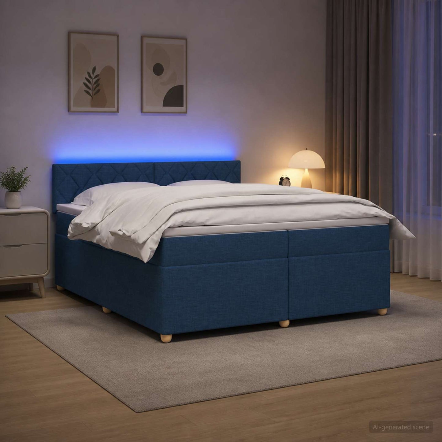 vidaXL Κρεβάτι box spring με στρώμα Μπλε 200 x 200 cm Ύφασμα