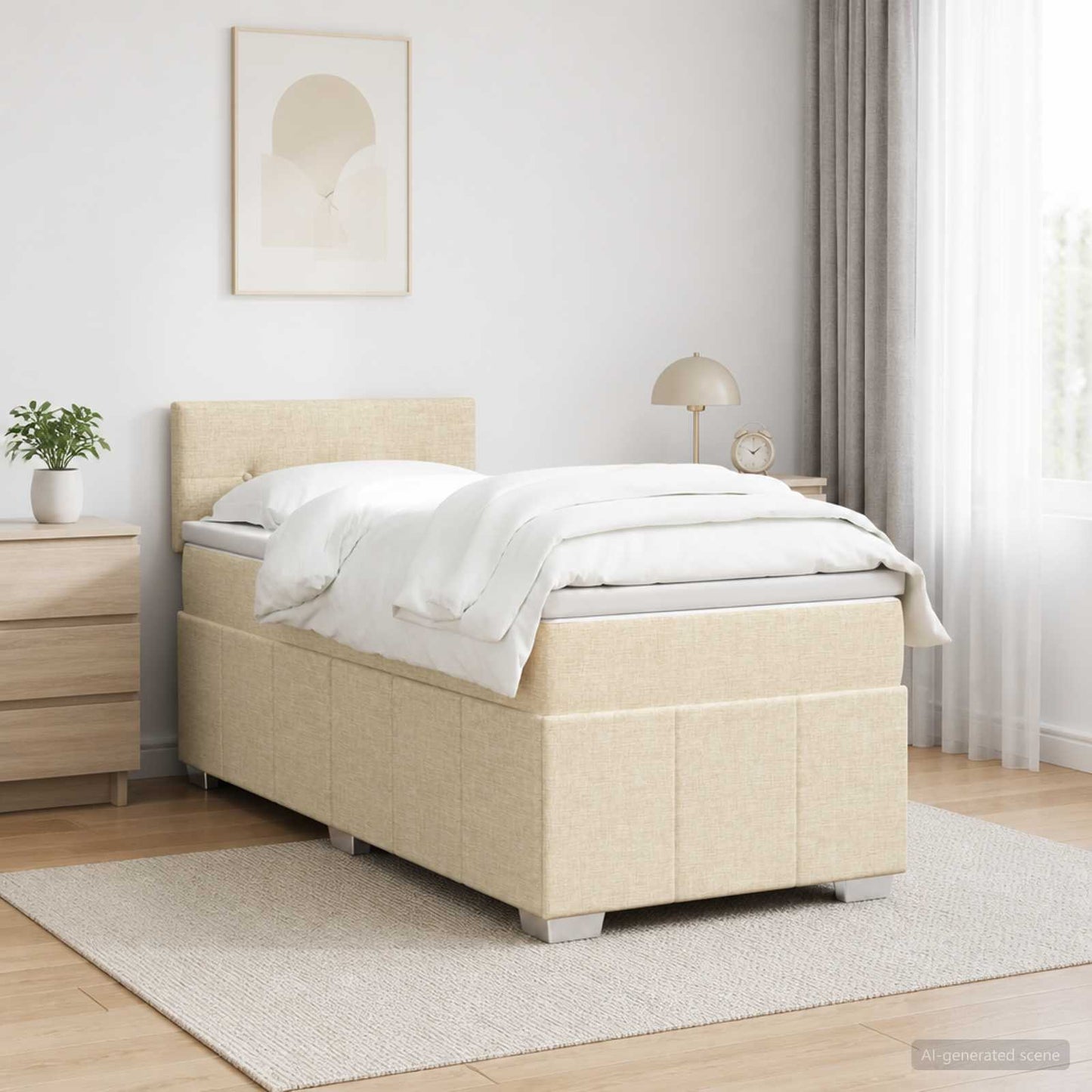 vidaXL Κρεβάτι box spring με στρώμα Κρεμ 90 x 200 cm Ύφασμα