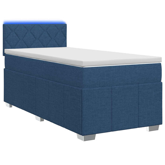 vidaXL Κρεβάτι box spring με στρώμα Μπλε 90 x 200 cm Ύφασμα