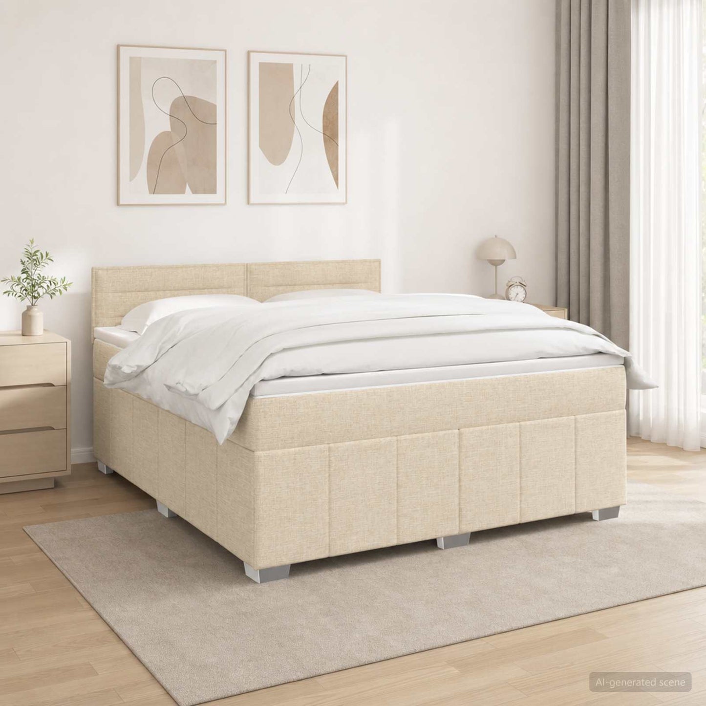 vidaXL Κρεβάτι box spring με στρώμα Κρεμ 140 x 200 cm Ύφασμα