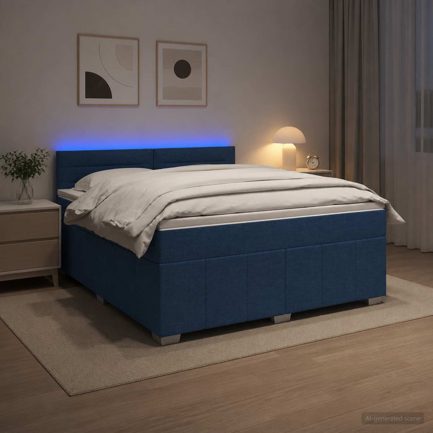 vidaXL Κρεβάτι box spring με στρώμα Μπλε 140 x 200 cm Ύφασμα