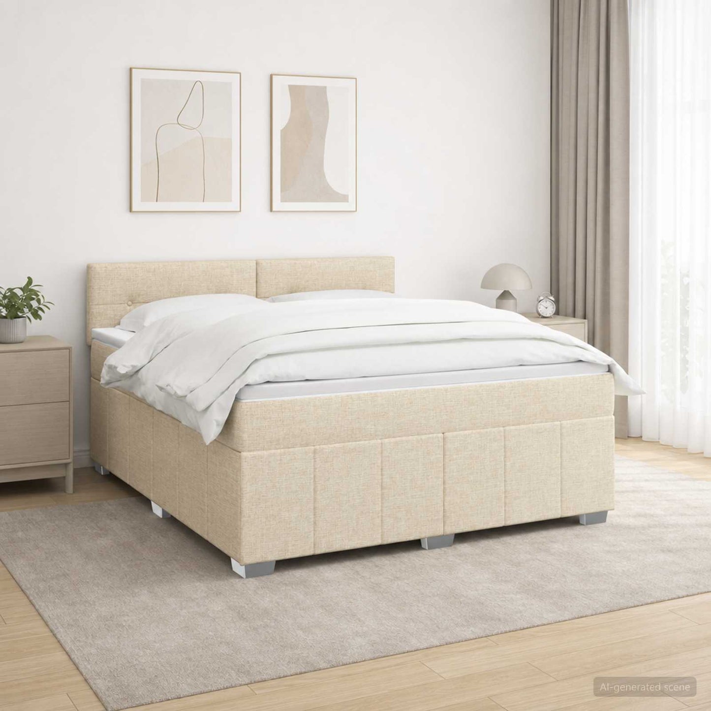 vidaXL Κρεβάτι box spring με στρώμα Κρεμ 140 x 190 cm Ύφασμα
