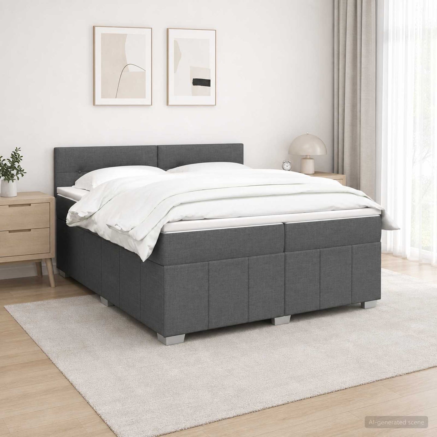 vidaXL Κρεβάτι box spring με στρώμα Σκούρο Γκρι 200 x 200 cm Ύφασμα