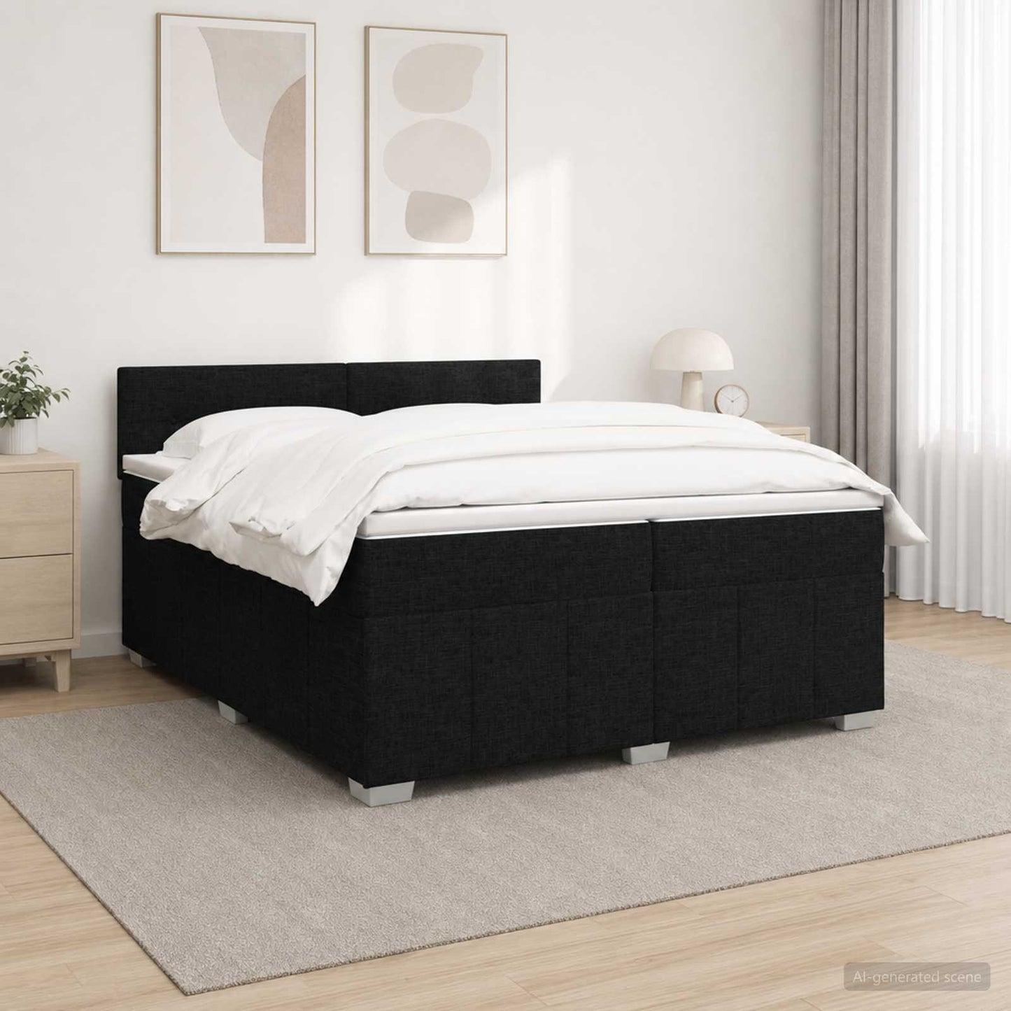 vidaXL Κρεβάτι box spring με στρώμα Μαύρο 200 x 200 cm Ύφασμα