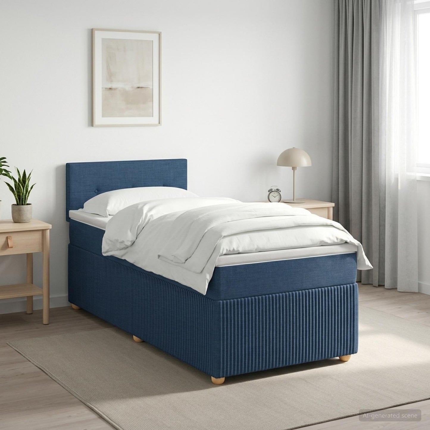 vidaXL Κρεβάτι box spring με στρώμα Μπλε 100 x 200 cm Ύφασμα