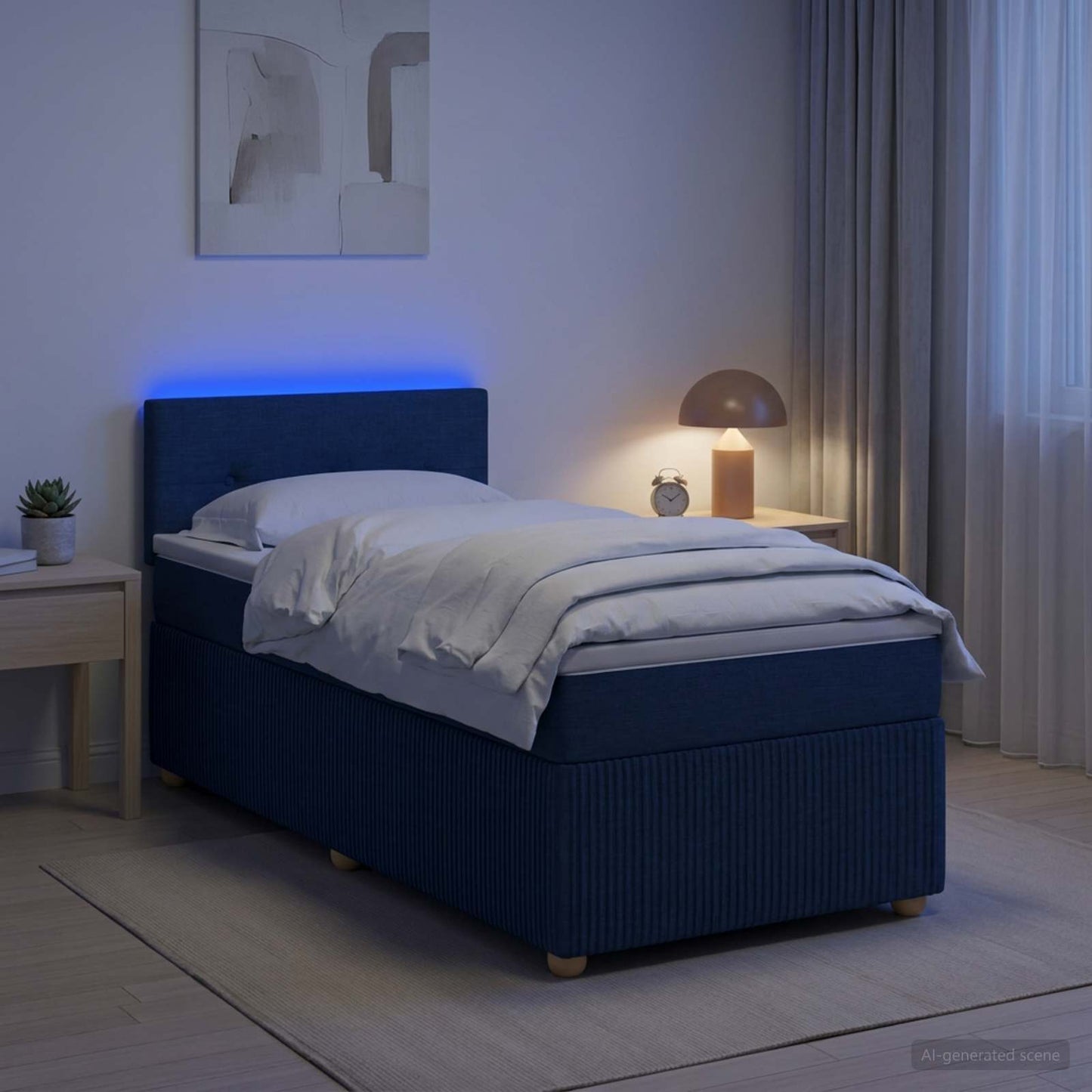 vidaXL Κρεβάτι box spring με στρώμα Μπλε 100 x 200 cm Ύφασμα