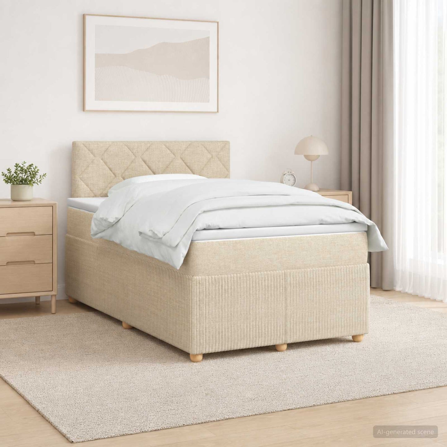 vidaXL Κρεβάτι box spring με στρώμα Κρεμ 120 x 200 cm Ύφασμα