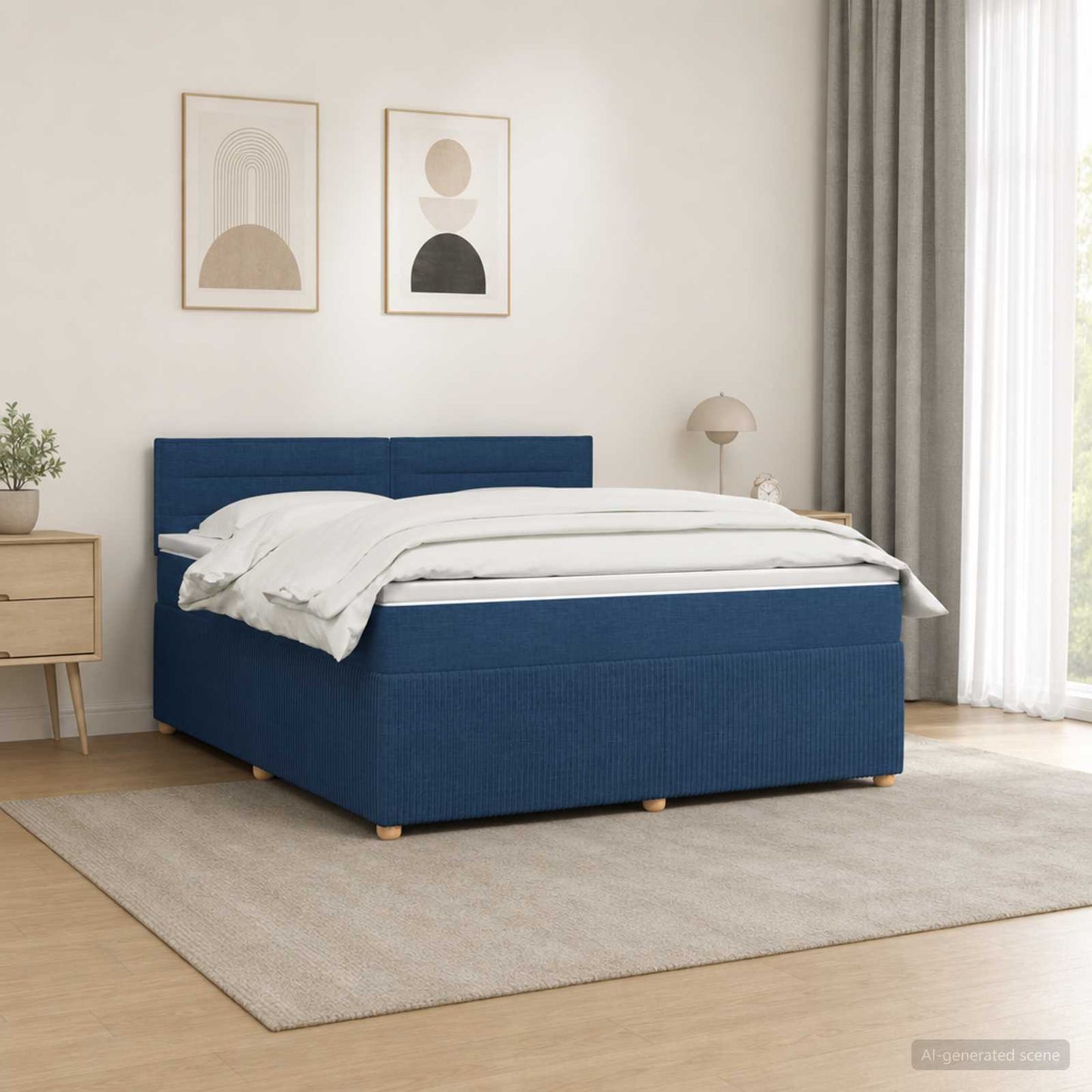 vidaXL Κρεβάτι box spring με στρώμα Μπλε 140 x 200 cm Ύφασμα