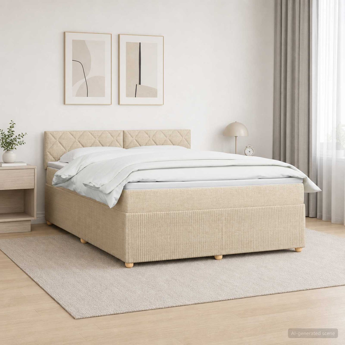 vidaXL Κρεβάτι box spring με στρώμα Κρεμ 160 x 200 cm Ύφασμα