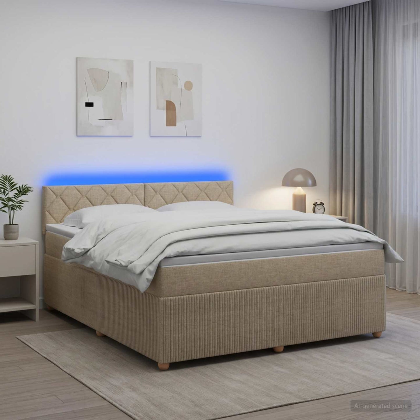 vidaXL Κρεβάτι box spring με στρώμα Κρεμ 160 x 200 cm Ύφασμα