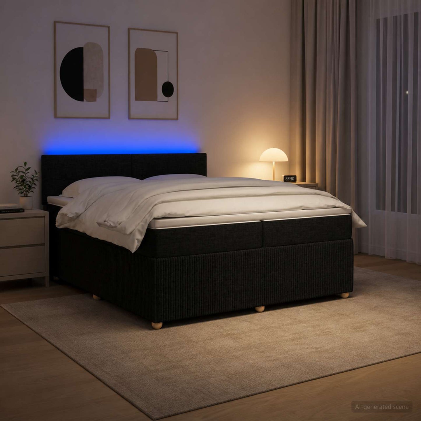 vidaXL Κρεβάτι box spring με στρώμα Μαύρο 200 x 200 cm Ύφασμα