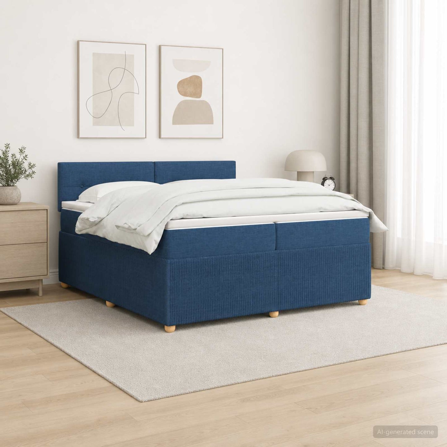 vidaXL Κρεβάτι box spring με στρώμα Μπλε 200 x 200 cm Ύφασμα