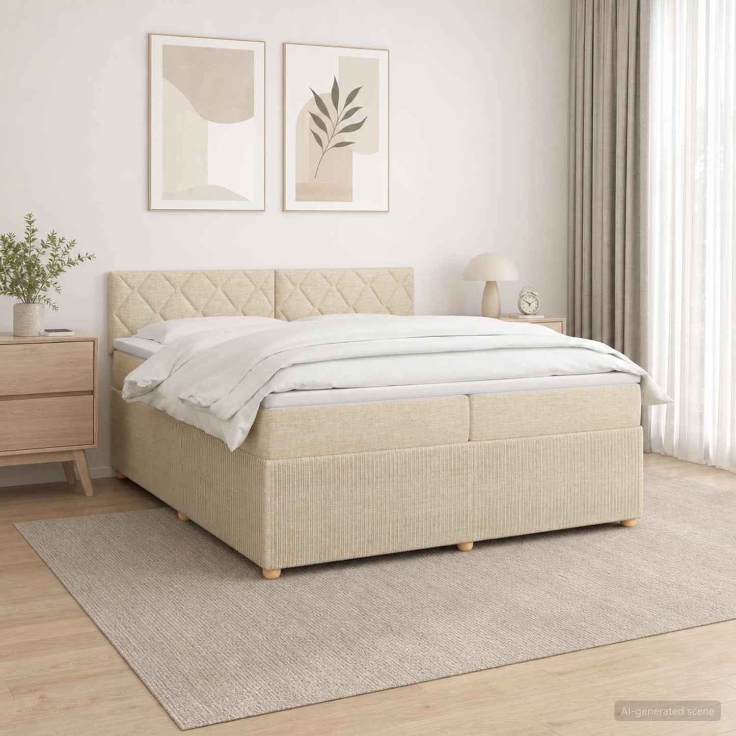 vidaXL Κρεβάτι box spring με στρώμα Κρεμ 200 x 200 cm Ύφασμα