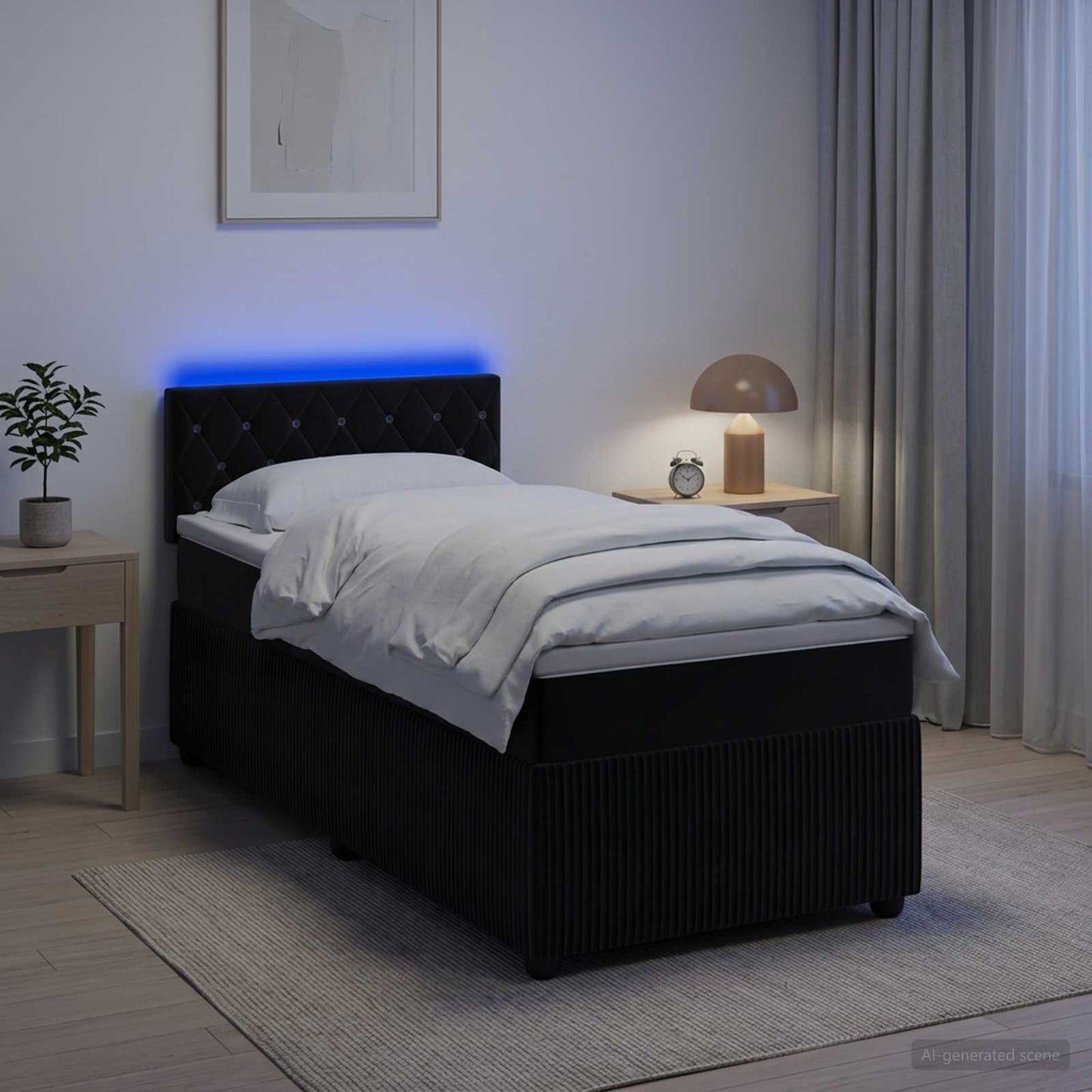 vidaXL Κρεβάτι box spring με στρώμα Μαύρο 90 x 190 cm Βελούδο